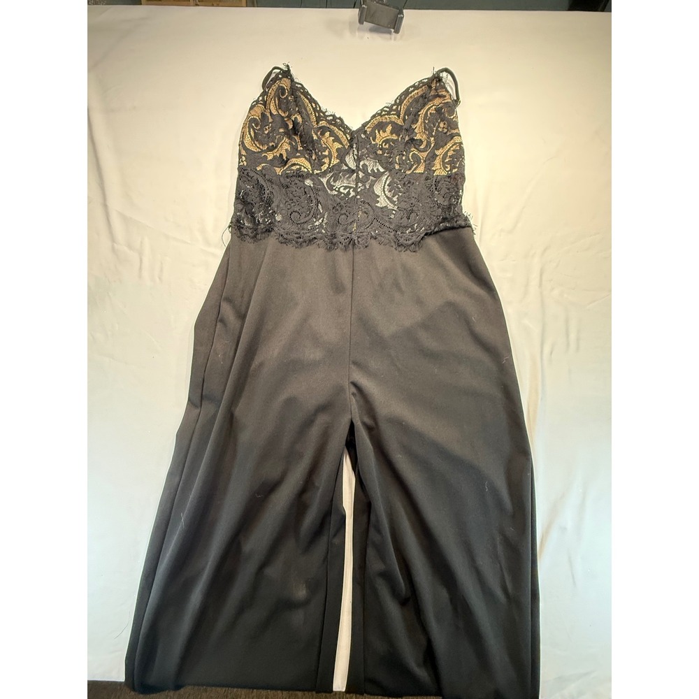 Fashion Nova Womens Plus Size 3X Black Lace Bodice Wide Leg Jumpsuit Sleeveless